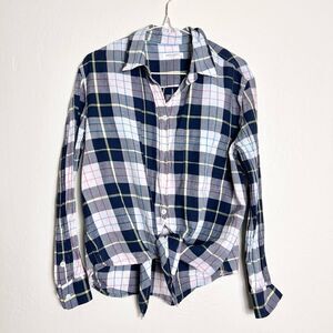 Equipment Tie Front Plaid Long Sleeve Size Small